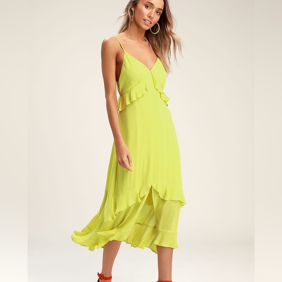 Lulus Dresses & Skirts - Lulus NWT Island Time Lime Green Ruffled Midi Dress | Medium